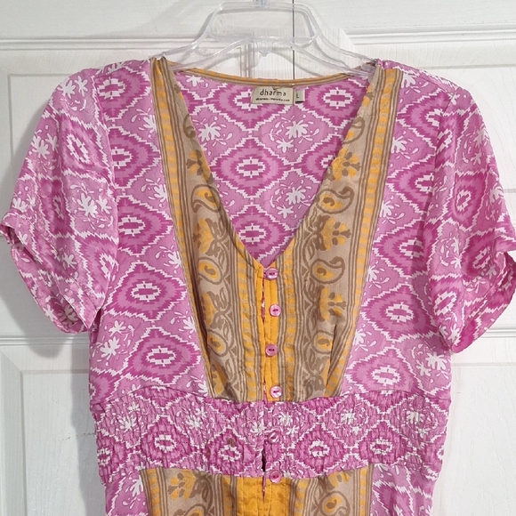 NWOT Dharma Lightweight Silk Button-Up Maxi Dress - L - Pink Tan Orange - Picture 3 of 5